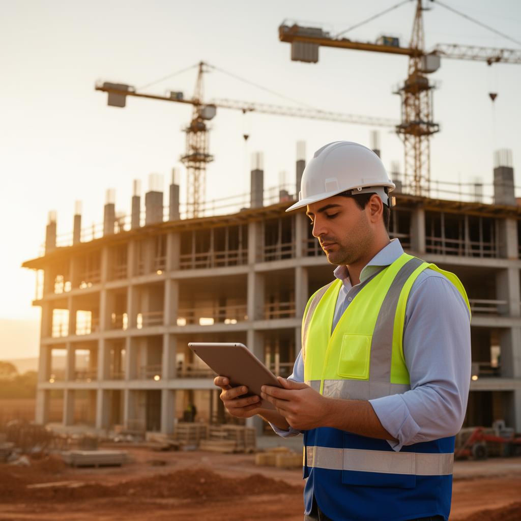 Engenheiro civil em obra usando o Proobra